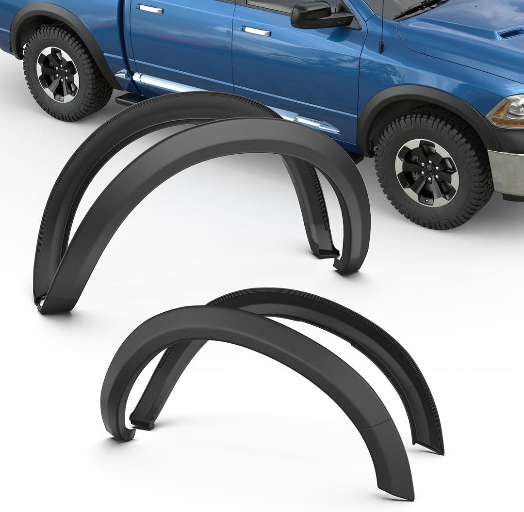 KUIPERAUTO OE Factory Fender Flares Compatible for 2009-2018 Dodge Ram 1500/2019-2022 1500 Classic (Not for R/T, Rebel Models) Smooth Black Paintable Wheel Flare Front Rear 4PCS