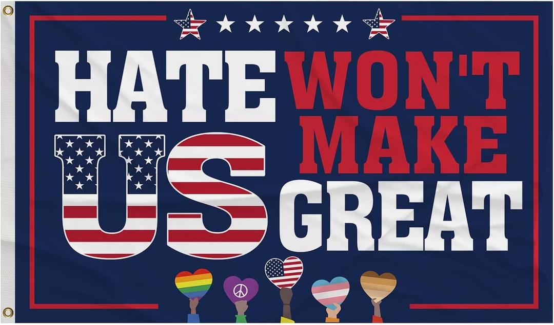 3x5 FT Hate Wont Make Us Great Flag No Kings Protest Signs Flag for Outside With 2 Brass Grommets for Yard Bedroom Room Signs House Decorations Banner (no2)