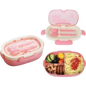 Bento Box Kids Lunch Box with Spoon & Fork - 28oz, 3 Compartment Sandwich Containers Travel Snack Boxes, Microwave/Dishwasher/Freezer Safe, BPA Free Meal Prep Food Storage Containers - Pink