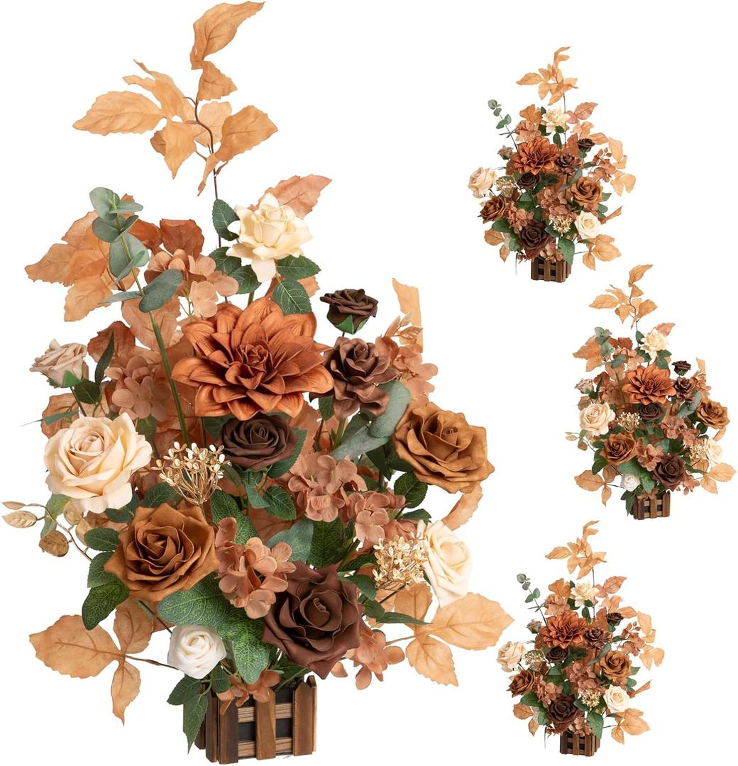Ling's moment Free-Standing Fall Wedding Aisle Runner Flowers, Brown Orange