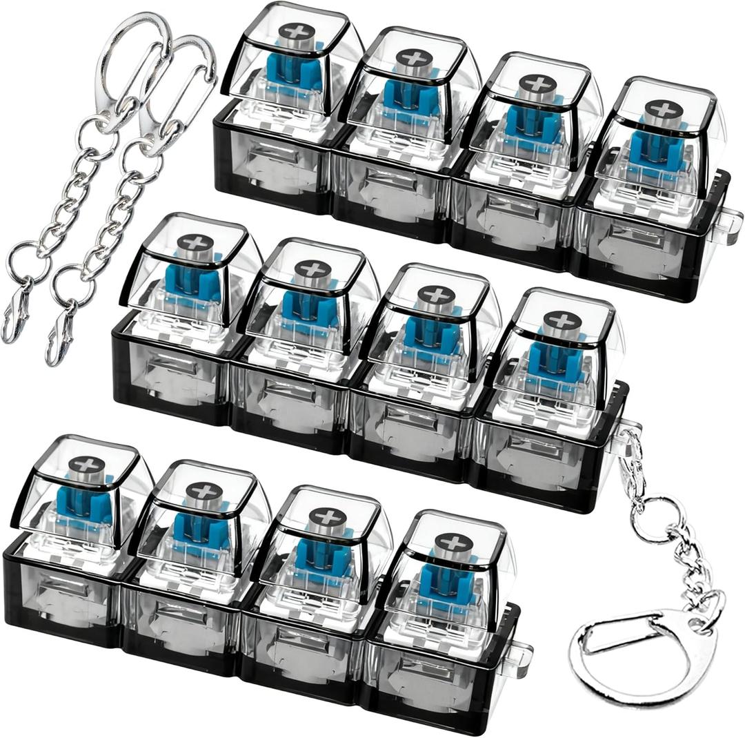 3 PCS Keyboard Fidget Toy, Keyboard Fidget Keychain 4-in-1 Keyboard Decompression Button Finger Clicker Toys, Button Stress Relief Fidget Valentines Gifts Stuffers for Kids Women(Tran Black)