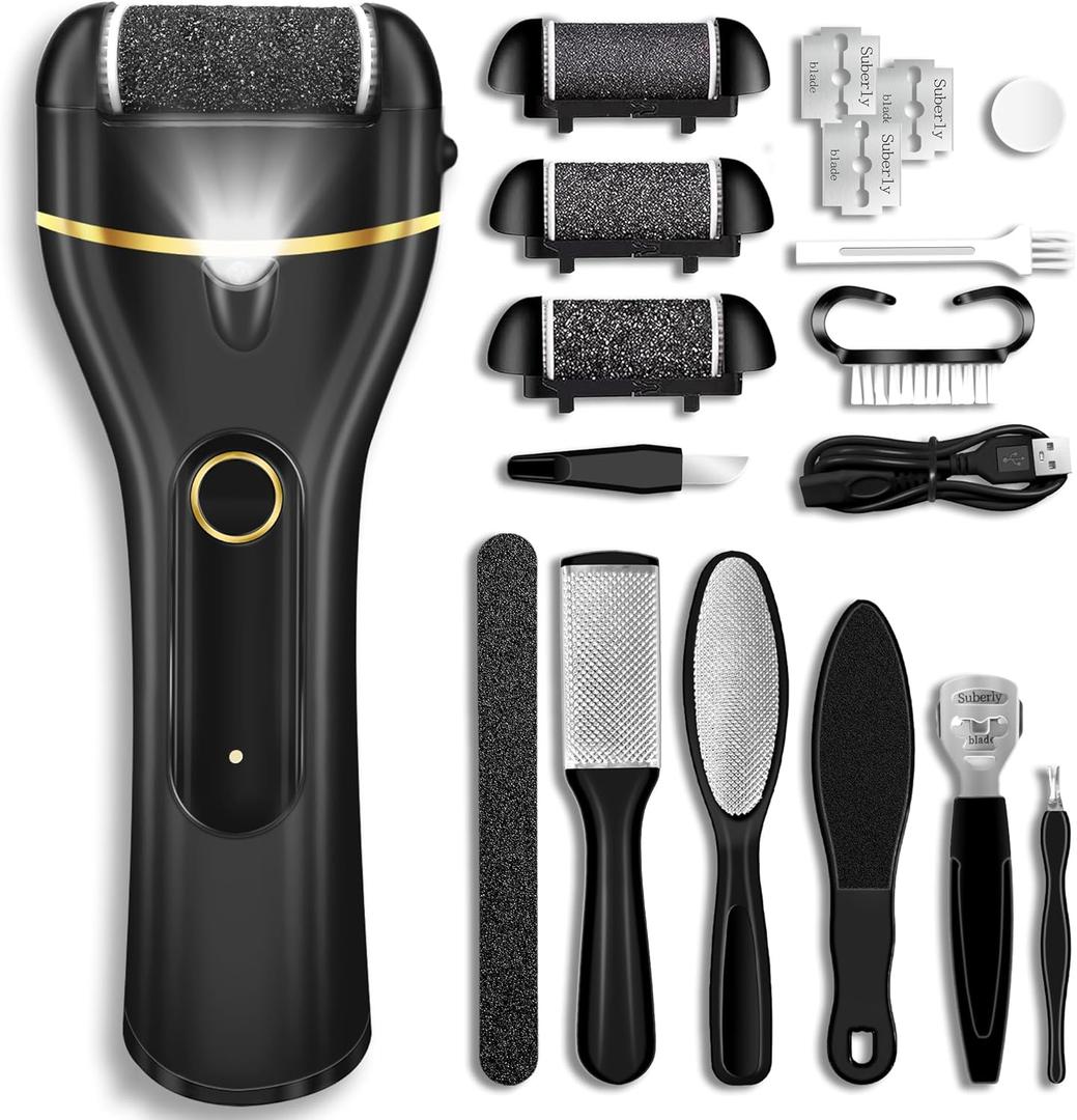 Callus Remover for Feet, Electric Foot Callus Remover Waterproof with 3 Rollers 2 Speed Battery Display,17 in1 Rechargeable Foot File Pedicure Kits for Dead Hard Cracked Dry Skin