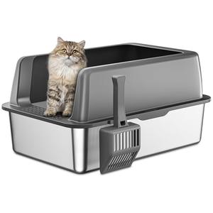 Zarler Stainless Steel Litter Box with Lid, Extra Large Cat Litter Boxes, XL Large Metal Litter Box for Big Cats with High Sided, Grey (Non-Sticky, Easy to Clean, Anti-Urine Leakage) Only 1 Pack