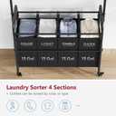 Tajsoon Laundry Sorter Cart with Hanging Clothes Rack, 4 Butler Sorter Basket Organizer, Laundry Hamper Cart with Heavy Duty Rolling Lockable Wheels, Black