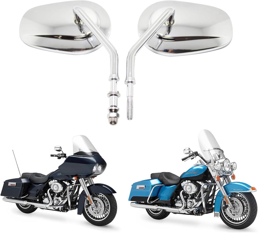DREAMIZER Motorcycle Vintage Mirrors 8mm Rear View Mirror Black Compatible with Harley Dyna Bobber Softail Chopper Cruiser Cafe Racer Street Electra Glide 1982-2018 (Oval-Chrome)