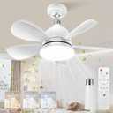 Socket Fan Light with Remote: 18'' Small Ceiling Fans with Lights, 2000 Lumens Dimmable Led Bulb, 3 Colors 3000K-6500K, Easy Install Screw in E26 Base for Bedroom Living Room Kitchen Garage (White)