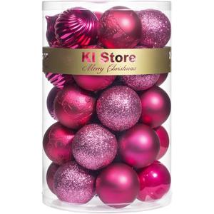 KI Store Hot Pink Christmas Balls 34pcs 2.36-Inch Christmas Tree Decoration Ornaments for Xmas Tree Holiday Wreath Garland Decor Ornaments Hooks Included