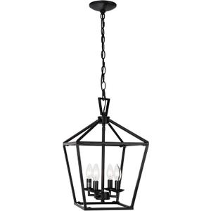 Untrammelife 4-Light Black Lantern Pendant Light, Adjustable Height Square Cage Pendant Hanging Lighting Fixture 11W Rustic Lantern Chandelier for Dining Room Kitchen Island Foyer