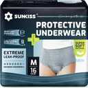 SUNKISS Super Soft Incontinence Underwear for Men, Daytime Disposable Adult Pull Ups,Mens Protective Diapers with Maximum Absorbency, Medium, Grey, 16 Count