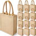 Saintrygo 10 Pcs Burlap Tote Bags Burlap Gift Tote with Handles Reusable Beach Bridesmaid Welcome Bags for DIY Wedding Shopping Pool Party Favor, 11.1''x 9.5''x 4.2''(Khaki)