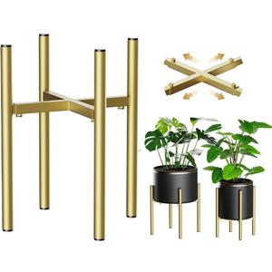 H HOMEXIN Adjustable Plant Stand Indoor, Metal Plant Stand 8 to 12 Inches, Single Floor Plant Pot Stand Mid Century Plant Holder for Indoor Outdoor Plants - Gold (Pot Not Included)
