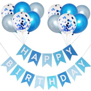 Happy Birthday Decorations Banner and Balloons Set, Happy Birthday Banner Sign with 12pcs Balloons for Men Boy Party Supplies, Blue