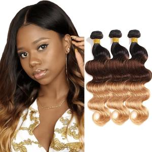 1B427 Honey Blonde Natural Human Hair Bundles Omber Chocolate Brown Body Wave Doubles Weft Unprocessed Virgin Human Hair Extensions Weave 3 Bundles Total 300g 20 22 24 Inch
