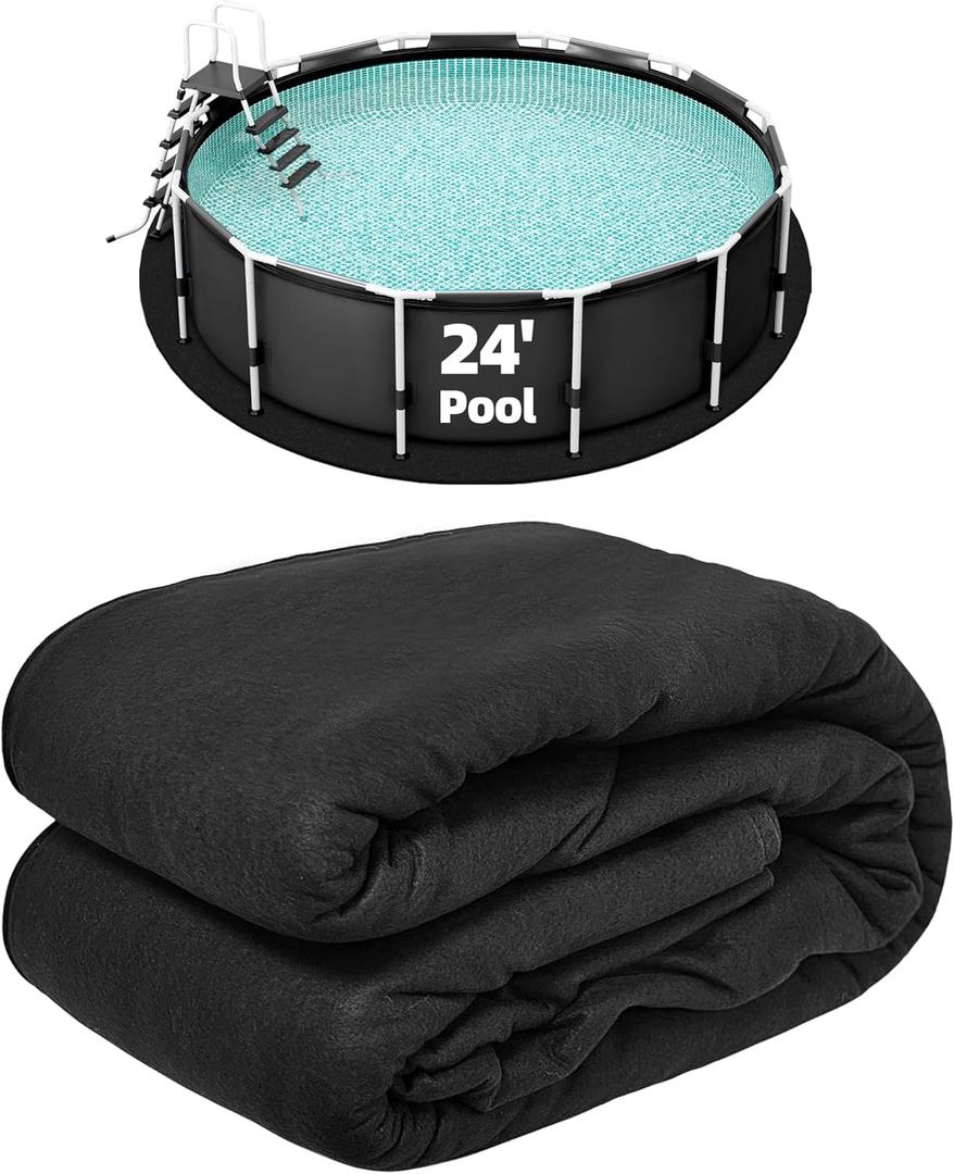 24-Foot Pool Liner Pad for Above Ground Pools, Round Under Pool Mat Prevents Puncture, Weed Barrier, Extend Liner Life, Black