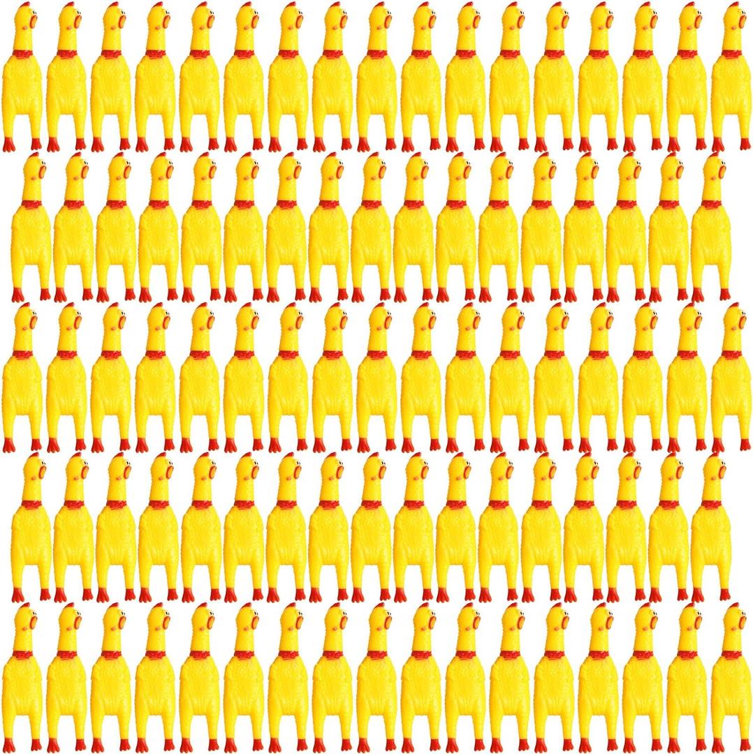 Libima 128 Pcs 6.3 Inch Screaming Rubber Chicken Toy Bulk, Mini Squeeze Rubber Chicken Small Squeak Toys, Prank Novelty Noise Toy for Pet Chew Party Gifts Reduce Separation Anxiety(Yellow)