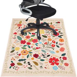 Office Chair Mat for Hardwood Floor 36"X 48" Office Rugs for Rolling Chairs Computer Desk Chair Non-Slip Boho Floral Protector Mats for Hard Floor & Tile Floor Decor (Beige Boho Flowers)