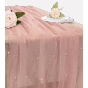 Pearl Table Runner 29 x 120 Inch Tulle Fabric Lace Table Runners for Bridal Shower Birthday Party Wedding Arch Dessert Table Decor (1 Pack, Dusty Pink)