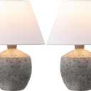 JONATHAN Y 18" Antique Gray Modern Concrete Effect Table Lamp Set of 2, Scandinavian Bedside Lamps for Bedroom Living Room, White Linen Shade, LED Bulbs Included JYL5606A-SET2