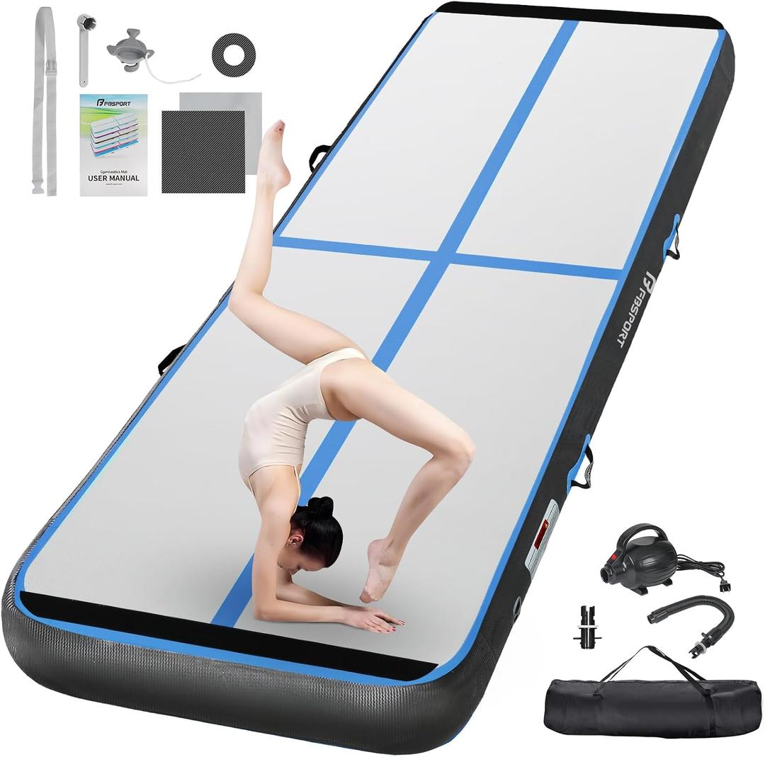 FBSPORT Inflatable Air Gymnastics Mat Training Mats 4 inches Thickness Gymnastics Tracks for Home Use/Training/Cheerleading/Yoga/Water with Pump
