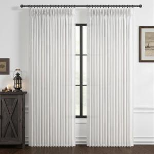 Unique Extra Long Pinch Pleat 105 Inch Office Curtains Panels 2 Set, Beige White Memory Shape Semi Sheer Flax Linen Floor to Ceiling Curtain Privacy Light Filtering Elegant Window Drapes for Classroom