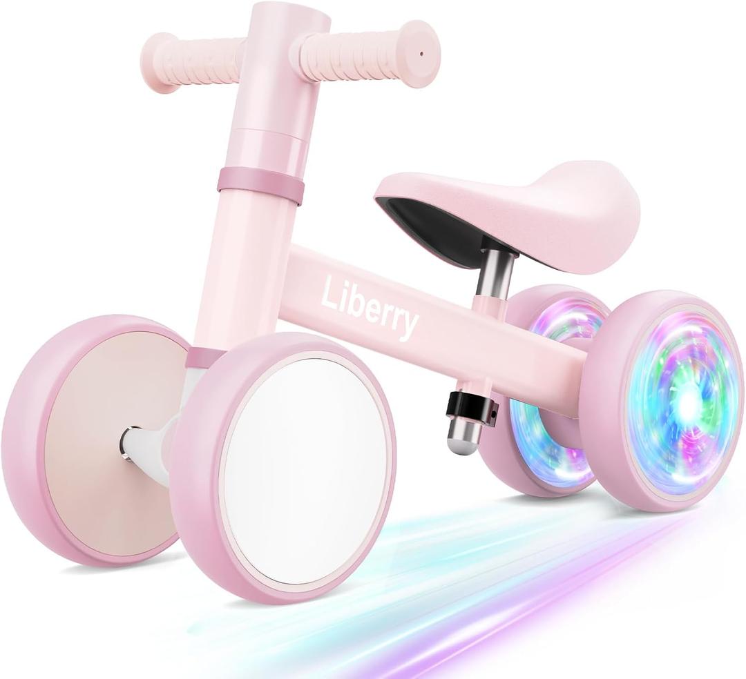 Liberry Baby Balance Bike with Light Up Wheels Age 1 2 3 Years Old, No Pedal 4 Silence Wheel Toddler Bike, First Baby Riding Toy Birthday Christmas Gift for Boys Girls (Pink)