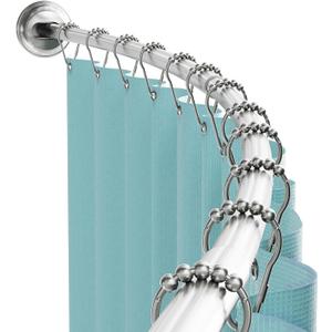 Zenna Home Curved Shower Curtain Rod, No Drill, 50-72 Inch Adjustable Tension Shower Rod for Bathroom, Rustproof, Non-Slip, Adds Room in Shower, Satin Nickel