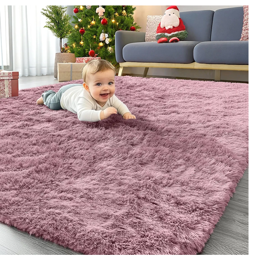 OLANLY Area Rugs for Living Room Bedroom, Machine Washable 4x5.9 ft Soft Fluffy Shaggy Bedside Rug, Indoor Floor Carpet for Kids Girls and Boys, Dorms, Nursery Rooms, Home Decor Aesthetic, Blush