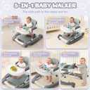 5-in-1 Foldable Baby WalkerMusic and Lights Baby Walker with Wheels,Height Adjustable Infant Walker, with Activity Center, Rocker, Bouncer,Push Walker & Feeding Tray for Babies 6-18 Months (Gray)