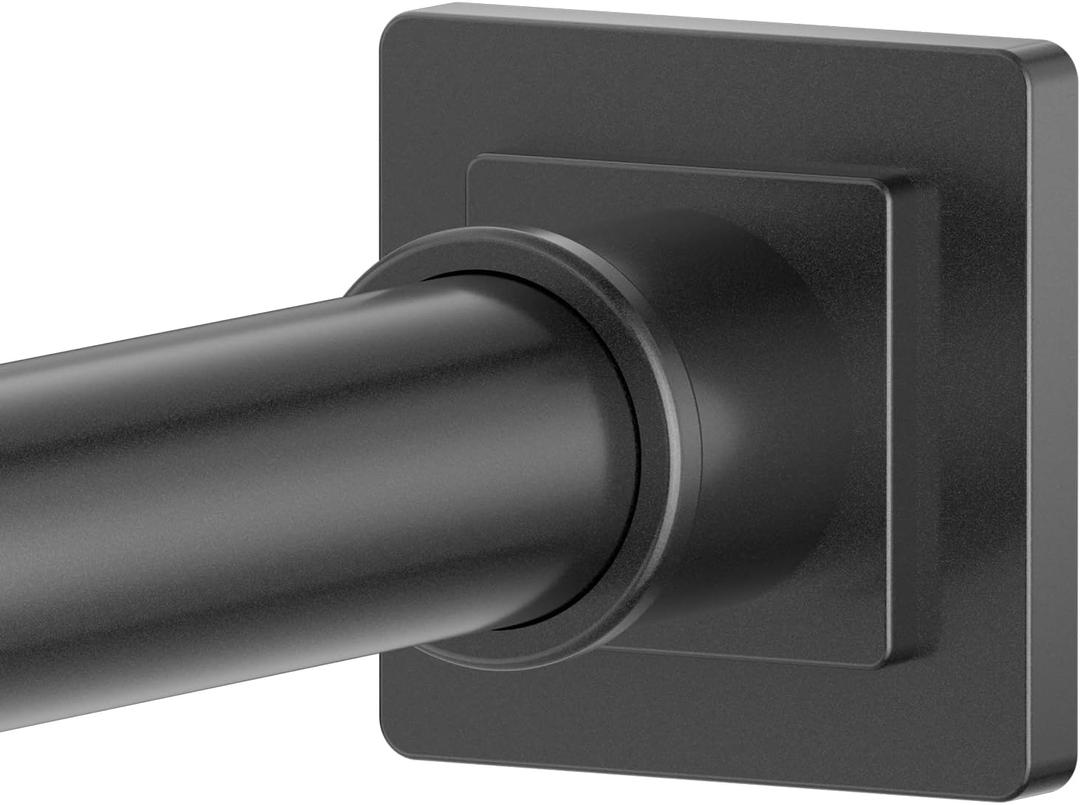 Shower Curtain Rod Square End 32"-68" Heavy Duty Black Shower Rods No Drilling for Bathroom Shower Stall RV Closet