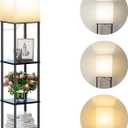 SUNMORY Floor Lamp with Shelves, Modern Square Standing Lamp with 3 Color Temperature Bulb, Corner Display Bookshelf Lamp for Living Room and Bedroom(Black)