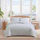 Tommy Bahama - Queen Quilt Set, 100% Soft Cotton Bed Set with a Breathable Feel, 3 Piece Coastal Bedding with Matching Pillowcases (Line Palms Blue)