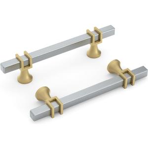 goldenwarm 10 Pack 5 Inch Brushed Nickel and Gold Cabinet Pulls Silver Drawer Handles Square Hardware for Cupboard Dresser
