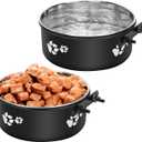 Kennel Water Bowls No Spill, 2pack Stainless Steel Dog Food & Water Bowls for Kennel Cage Crate, Hanging Pet Bowls for Small and Large Dogs, Cats...(7.1 * 2.8& 6.3 * 2.6) (black)
