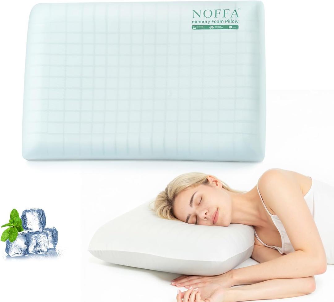 Cooling Memory Foam Pillow, Bed Pillows, Neck Pillow for Sleeping, Memory Foam Pillows for Sleeping Side, Back & Stomach Sleepers, Breathable & Removable Cover, Extra Soft