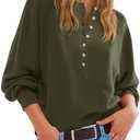 Saodimallsu Womens Button Crew Neck Sweater Fall Long Sleeve Henley Shirts Trendy Loose Knit Pullover Tops, Size: M