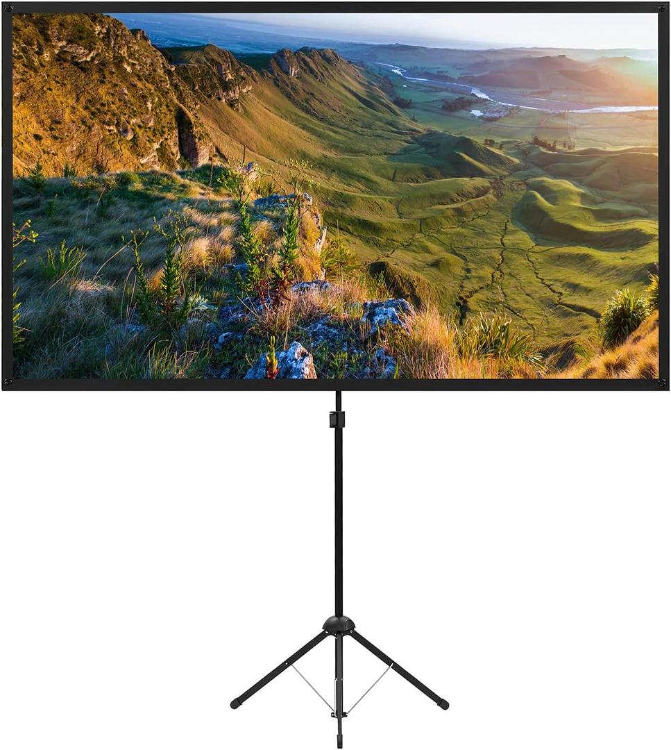 Projector Screen with Stand, 100 Inch Outdoor Projection Screen 16:9 and Tripod Stand, Portable Projector Screen, 1.2 Gain, Lightweight and Compact, Easy Setup, Idea for Home Cinema, Backyard Party.