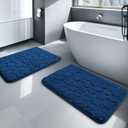YIHOUSE Bathroom Rugs Mat Set 2 Piece Dark Blue, Memory Foam Bath Mats Sets, Non Slip Water Absorbent Washable Bath Rugs for Sink, Toilet and Floor