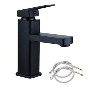 Bathroom Basin Tap Washroom Hot and Cold Mixer Tap Single Lever Bathroom Sink Faucet with 24Inch Water Supply Line, Matte Black