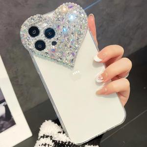 Compatible with iPhone 16 Pro Max case for Women Girls Luxury Bling Rhinestone 3D Diamond Love Case Cute Pink Glitter Sparkle Protective Case Cover