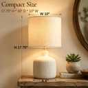Ceramic Table Lamp, 17.75" Rustic Farmhouse Bedside Lamp with Beige Linen Shade, Warm Ambient Nightstand Lighting for Bedroom or Living Room, Off-White