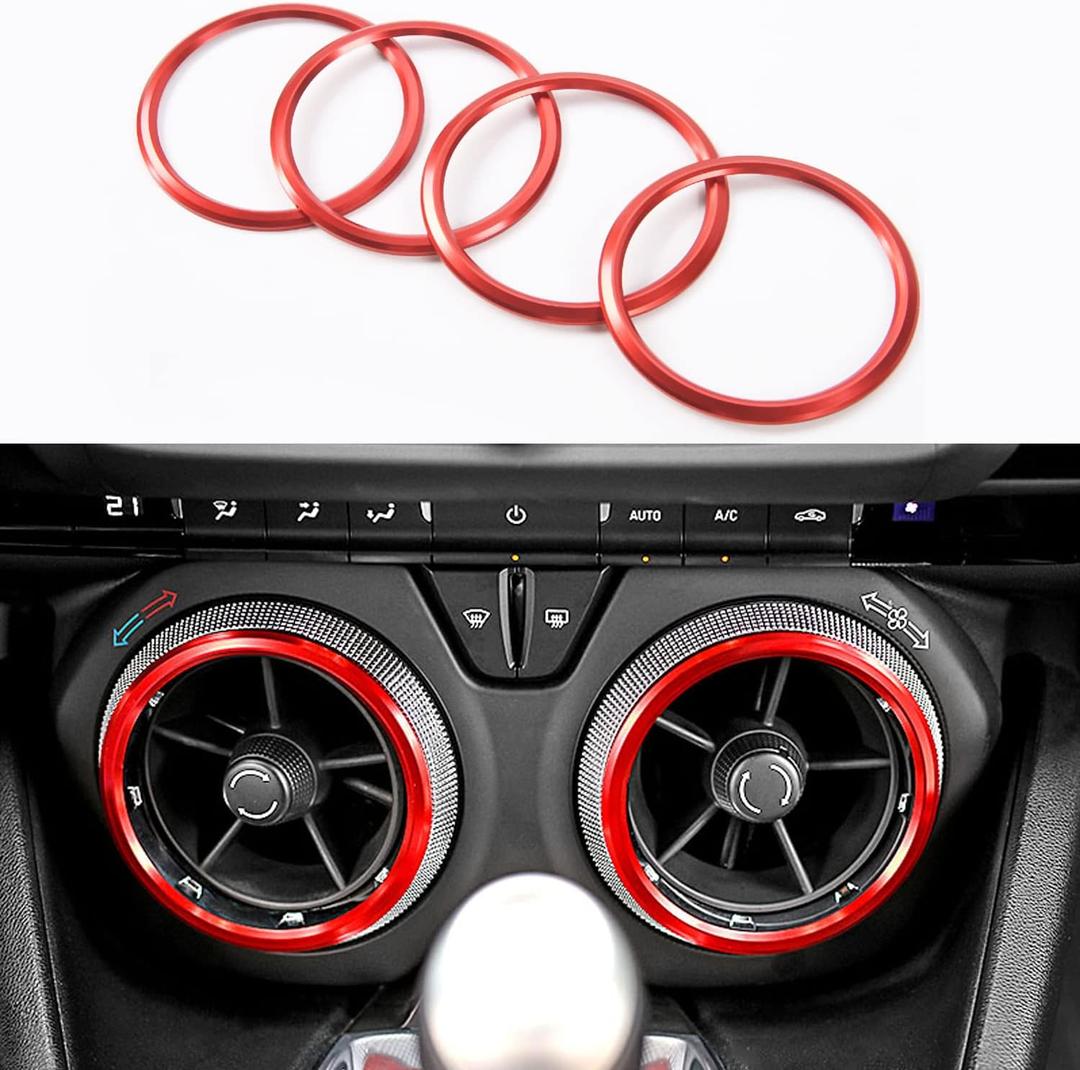 for Camaro Accessories AC Knobs Air Conditioning Outlet Vent Cover Ring Decor for Chevrolet Camaro 2016 2017 2018 2019 2020, Red Interior Accessory Aluminum 4pcs