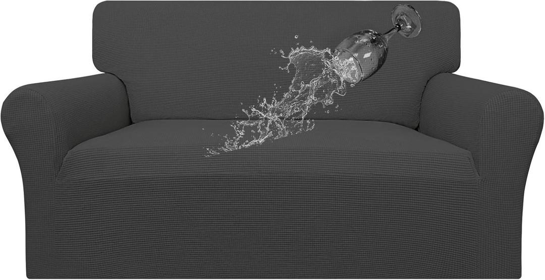 Easy-Going 100% Waterproof Loveseat Couch Cover, Dual Waterproof Sofa Cover, Stretch Jacquard Sofa Slipcover, Leakproof Furniture Protector for Kids, Pets, Dog and Cat (Loveseat, Dark Gray)
