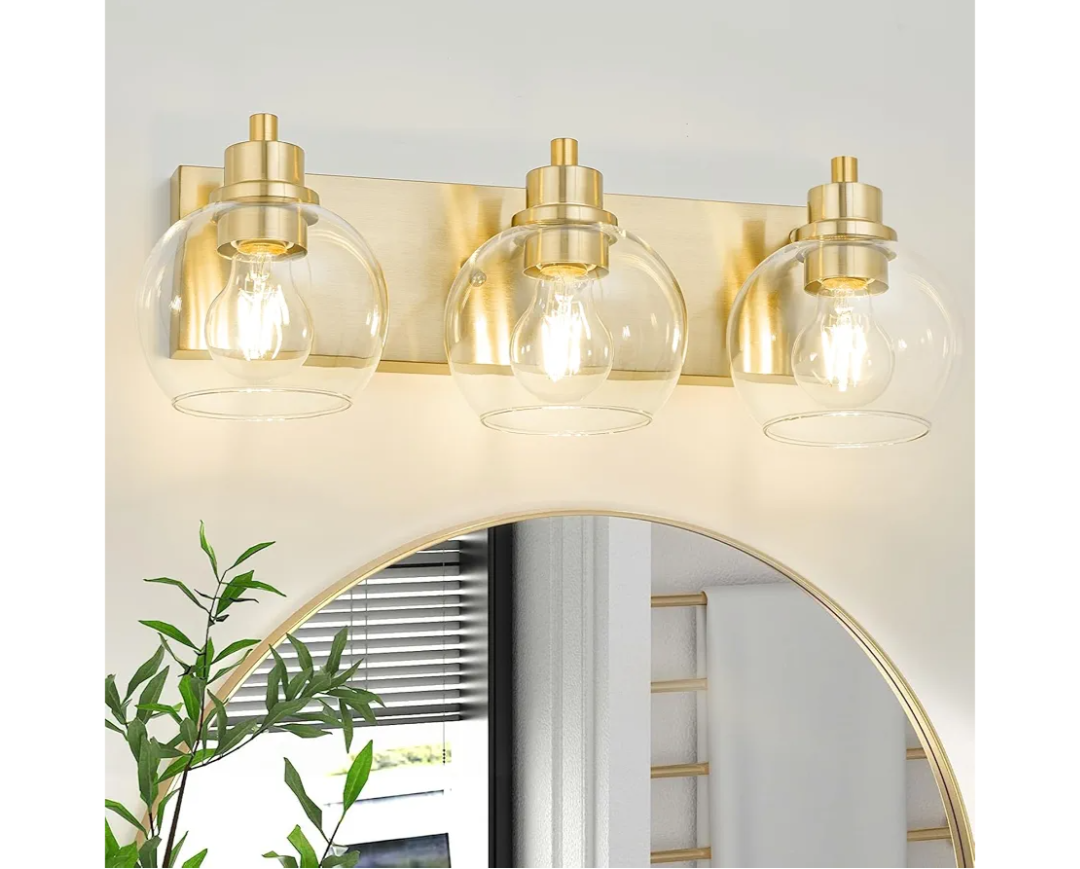 Tuscarora Bathroom Light Fixtures Gold Vanity Light 3 Light Wall Sconces Lighting Brushed Brass Bathroom Lights Bath Wall Lights Wall Lamp for Mirror (Brushed Gold & Clear Glass)