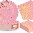 80PCS Pink and Gold Paper Plates Napkins Party Supplies,7 Inch Gold Dot Dessert Plate & 6.5 Inch Napkin,Disposable Tableware Set for Weddings, Birthday,Anniversaries,Graduation,40 Guests