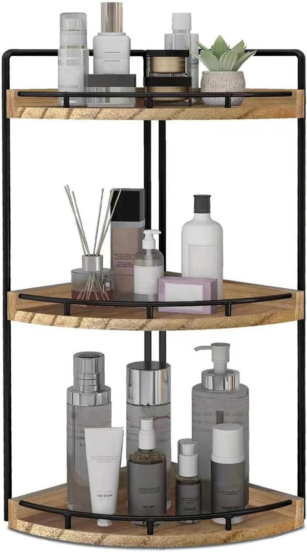 Dorhors 3-Tier Corner Bathroom Organizer Countertop for Storage,Vanity Tray,Wood Counter Organizer for Kitchen,Bathroom,Dresser (Rustic Brown)