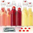 Otis Classic Glass Bottles with Caps - Set of 6 Clear Swing Top Glass Bottles w/Ceramic Lids for Storing Kombucha, Liquor, Syrup, Wine, Kefir & Beer - Bonus Marker & Labels Included, 16oz