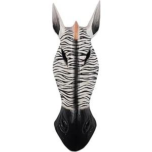 The World of Feathers Animal Mask African Safari Jungle Wall Hanging Decor Unique Wall Art Sculpture (Black Zebra, 20x6.5x3.5 In)