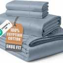 100% Egyptian Cotton Queen Size Sheet Set - Naturally Breathable & Durable Winter Comfort, Ultra-Soft Hotel Luxury Comfort with 15" Deep Pocket Queen Sheets, Silky Sateen Weave - French Blue
