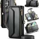 Wallet Case Compatible with Samsung Galaxy S24 Ultra 5G RFID Blocking 10-Card Holder Soft PU Leather Magnetic Snap Strap Zipper Pocket Phone Case Fit for Galaxy S24 Ultra - Black