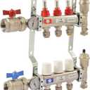 SharkBite 3 Loop Radiant Heating Manifold, Push to Connect Brass Plumbing Fitting, PEX Pipe, PE-RT, 24930